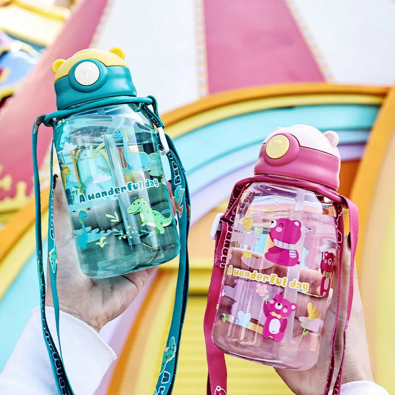 Kids Water Bottle with Straw & Handle - Cute Portable Sippy Cup for Toddlers & Children