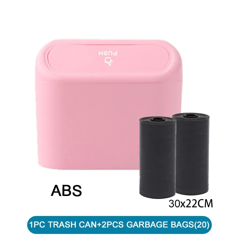 Car Trash Can with Lid & 60 Garbage Bags – Leak-Proof Mini Portable Vehicle Garbage Bin for Auto Interior