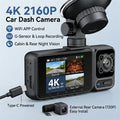 4K Triple Camera Dash Cam – Front, Cabin & Rear 2160P Recording with WiFi, Night Vision & 24H Parking Monitor