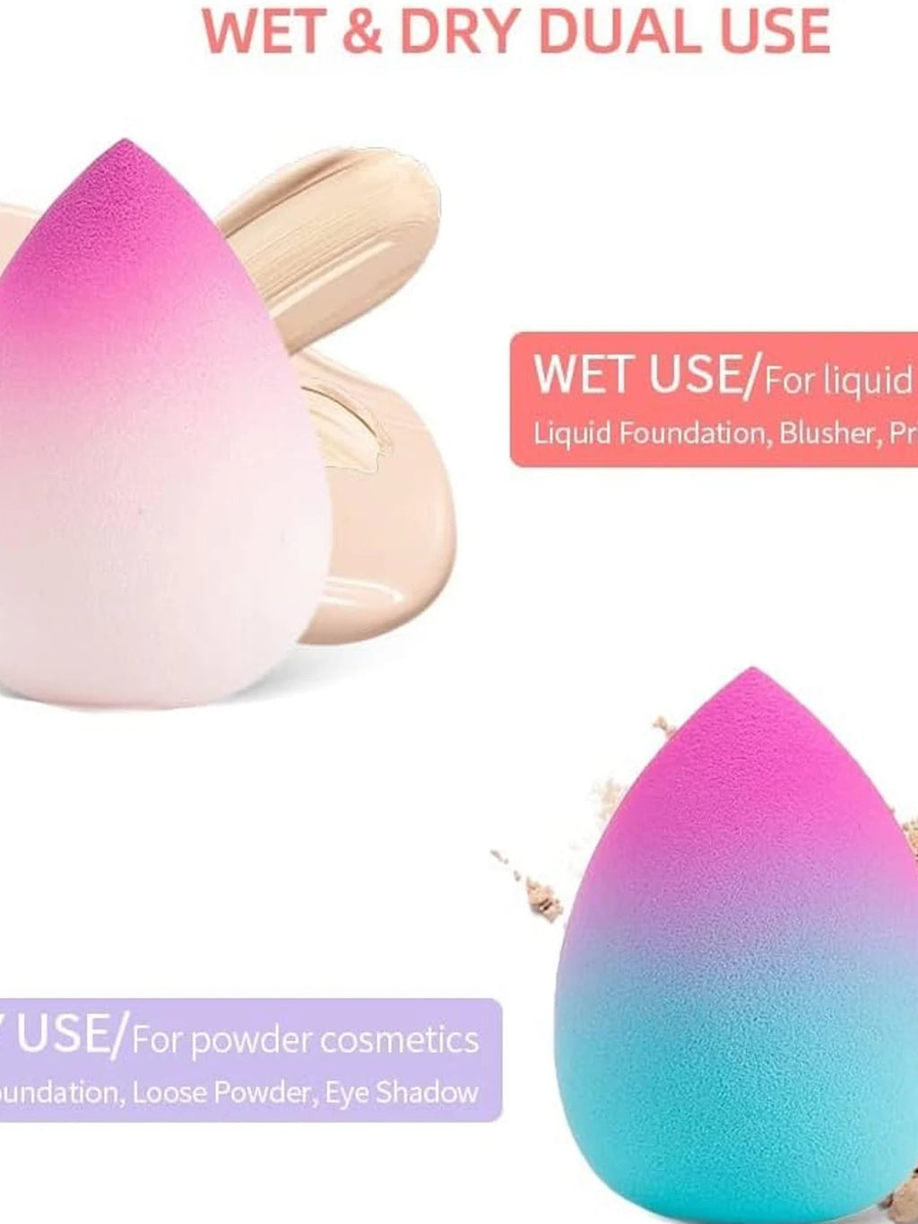 5 Pack Ombre Makeup Sponges Beauty Blender Set – Soft Teardrop Foundation Sponge Blender for Wet & Dry Makeup Application