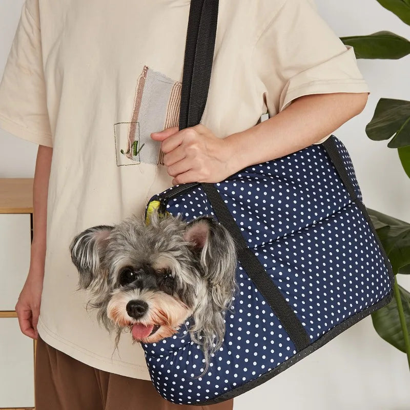 Portable Pet Carrier Bag for Small Dogs & Cats - Breathable Mesh Foldable Shoulder Sling Bag, Hands-Free Travel Tote with Warm Fleece Lining