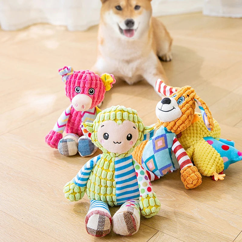 Interactive Squeaky Plush Dog Toy - Cute Knitted Puppy Chew Toy for Teeth Cleaning & Mental Stimulation