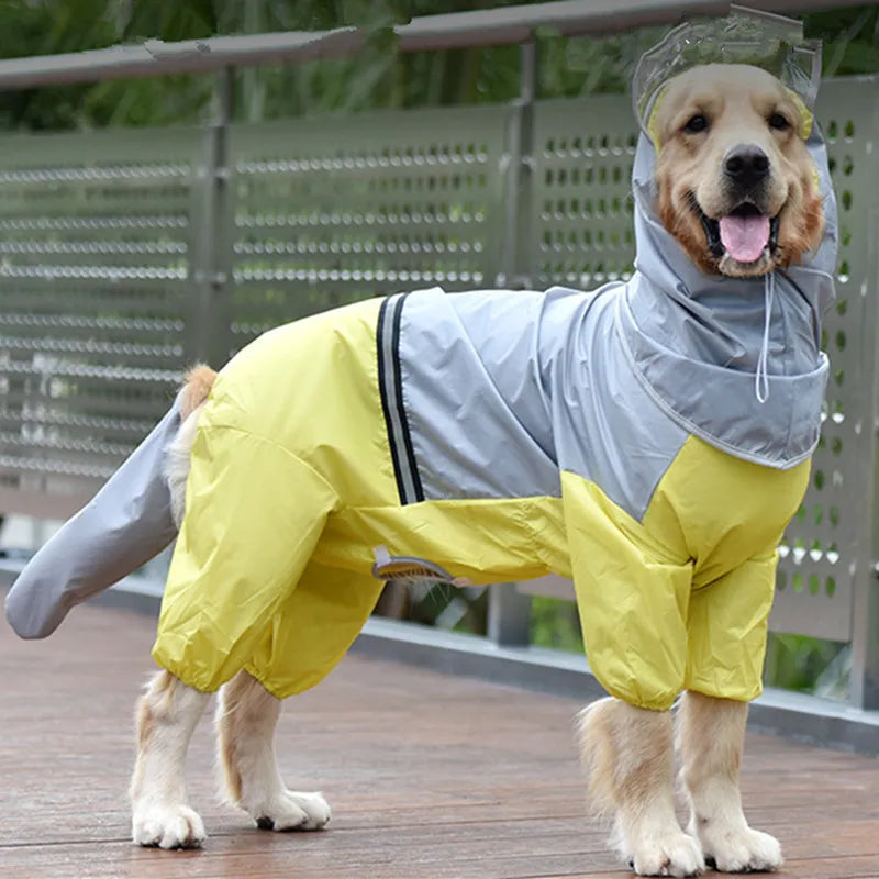 StormGuard Pro™ Full-Cover Waterproof Dog Rain Suit – Reflective Hooded Raincoat for Large Dogs