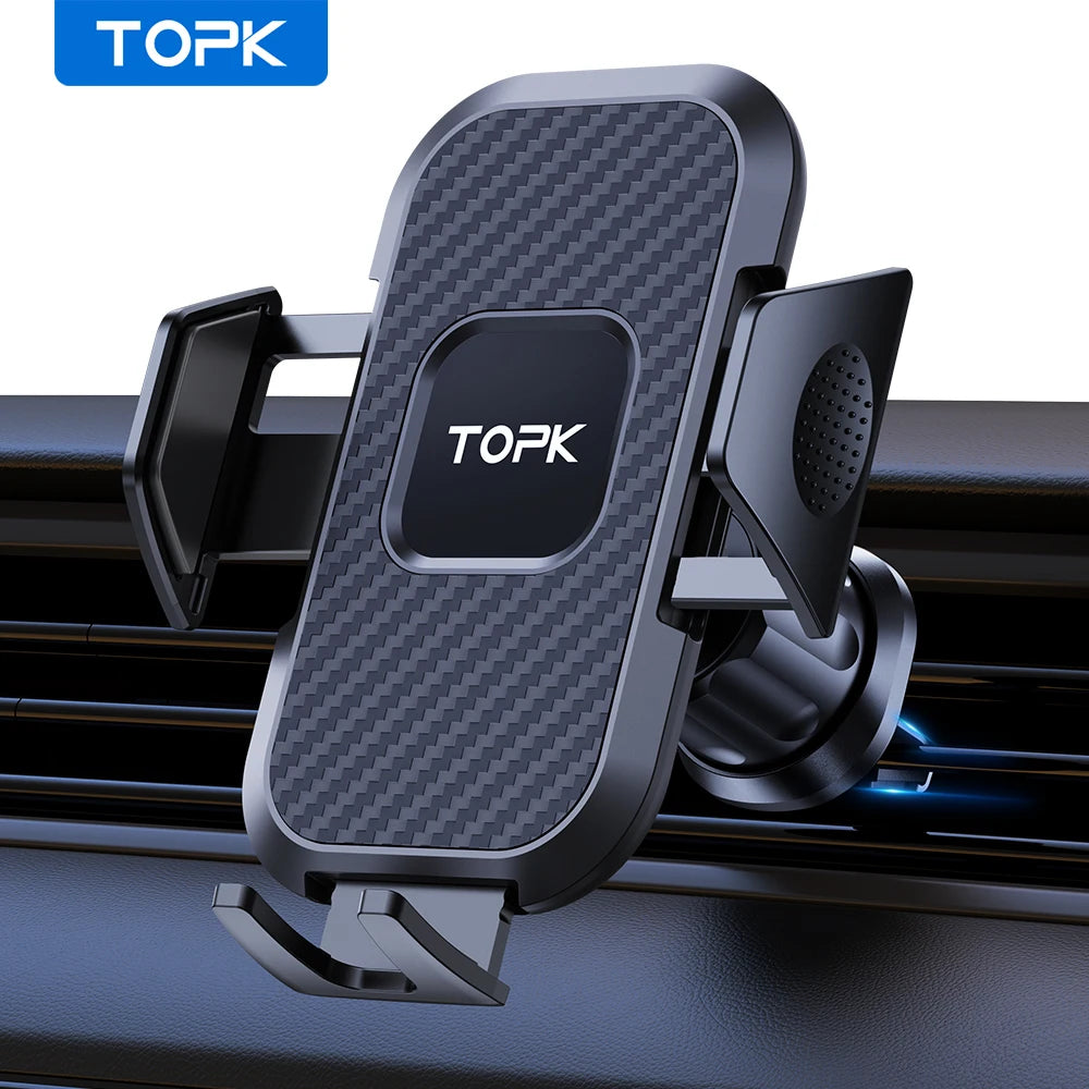 TOPK Upgraded Auto-Locking Car Phone Holder Mount – Universal Air Vent Clip Stand with Strong Grip for iPhone, Samsung & All Smartphones