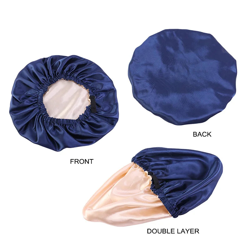 Double Layer Satin Bonnet for Sleeping – Adjustable Large Silk Sleep Cap with Elastic Band for Curly Hair, Women & Men Hair Protection