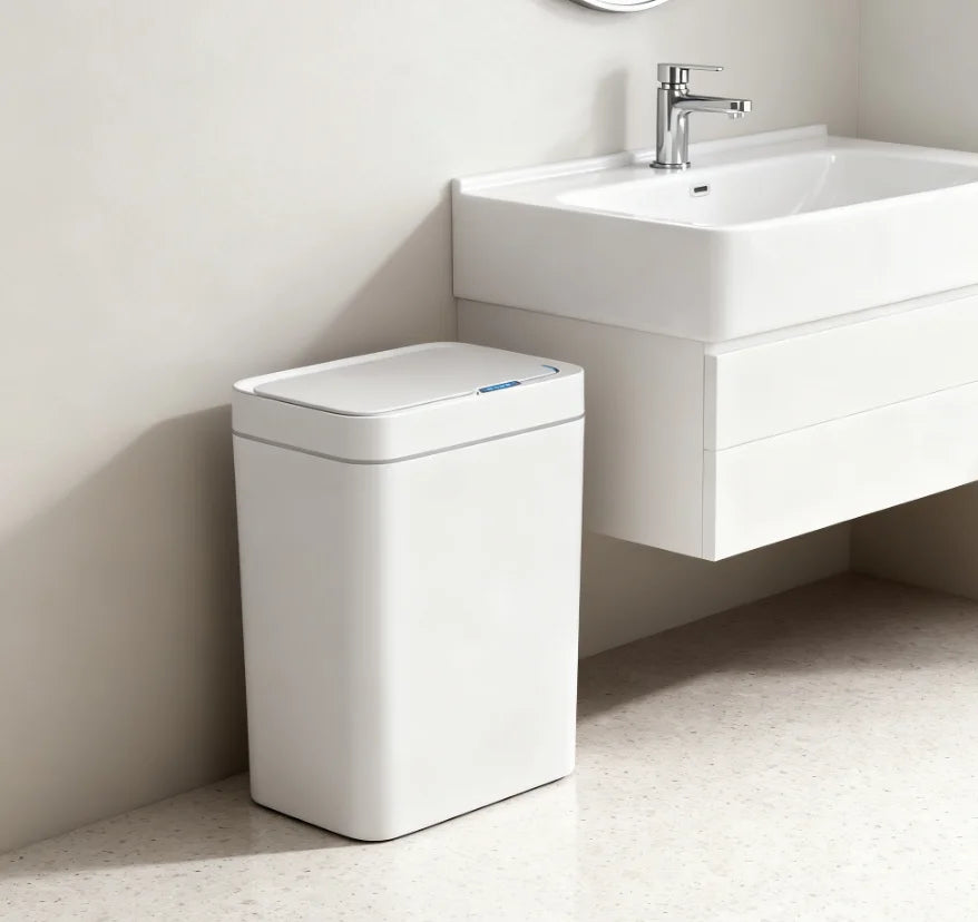 15L Touchless Smart Sensor Trash Can with Automatic Bagging – White Automatic Garbage Bin for Bathroom, Kitchen & Office