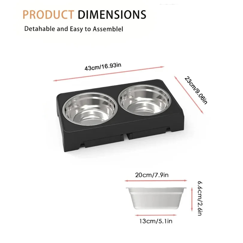 Adjustable Elevated Dog Feeder with Double Stainless Steel Bowls - 5 Heights for Small Medium & Large Dogs
