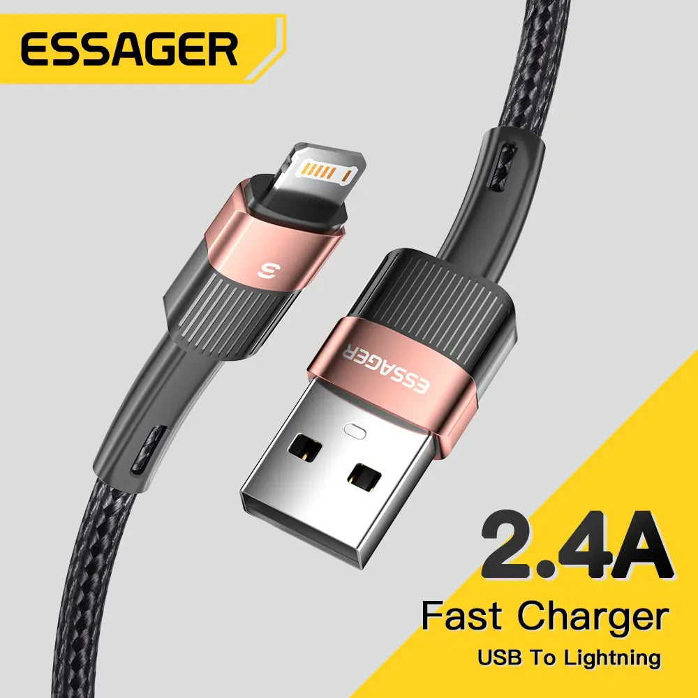 Essager 2.4A Fast Charging USB to Lightning Cable – Braided Charger Cord for iPhone 14 13 12 11 Pro Max, XS, XR, X, 8, 7, 6, SE
