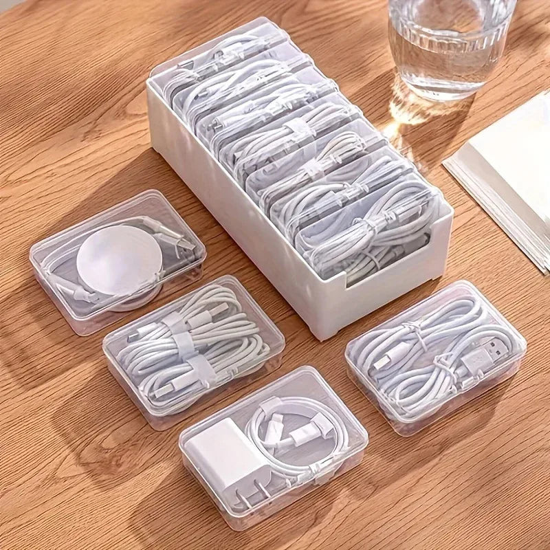 Cable Storage Box with 7 Small Compartments - Desktop Cable Organizer & Desk Tidy for Office