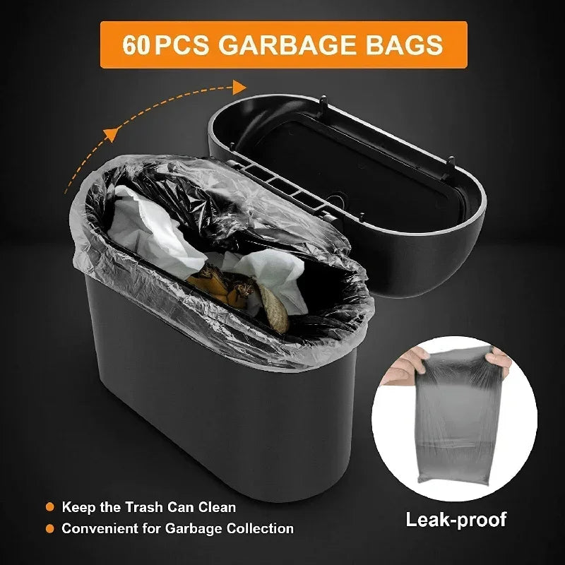 Car Trash Can with Lid & 60 Garbage Bags – Leak-Proof Mini Portable Vehicle Garbage Bin for Auto Interior