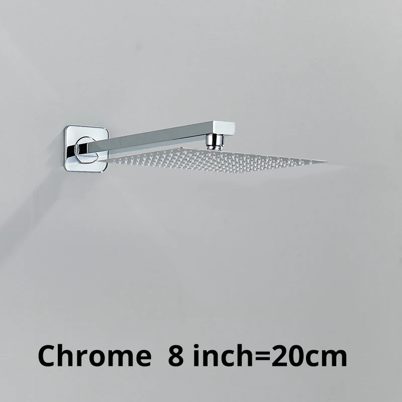Square Rainfall Shower Head 8"/10"/12" - Ultrathin Rain Shower with Arm