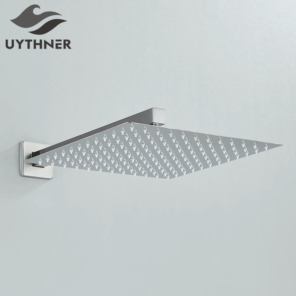 Square Rainfall Shower Head 8"/10"/12" - Ultrathin Rain Shower with Arm