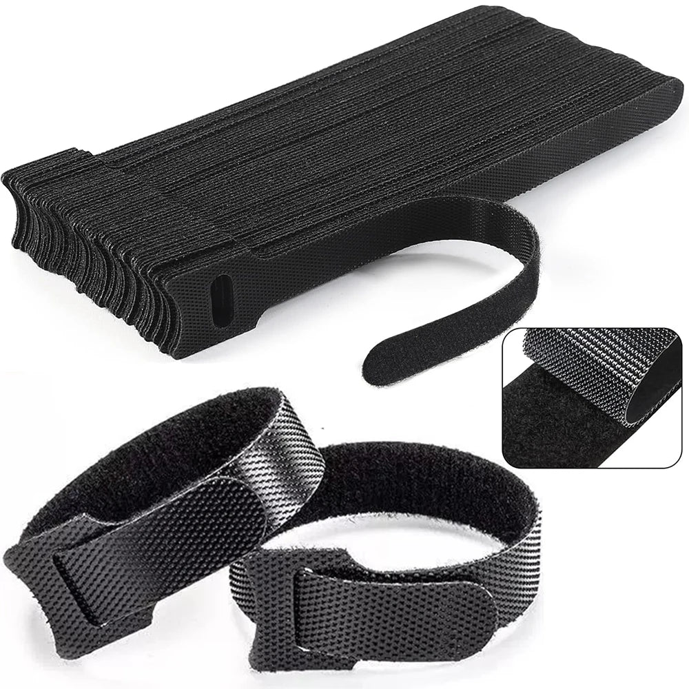 10, 50 & 100-Piece Reusable Cable Management Straps – Adjustable Hook & Loop Cord Organizer Ties for Home, Office & Travel