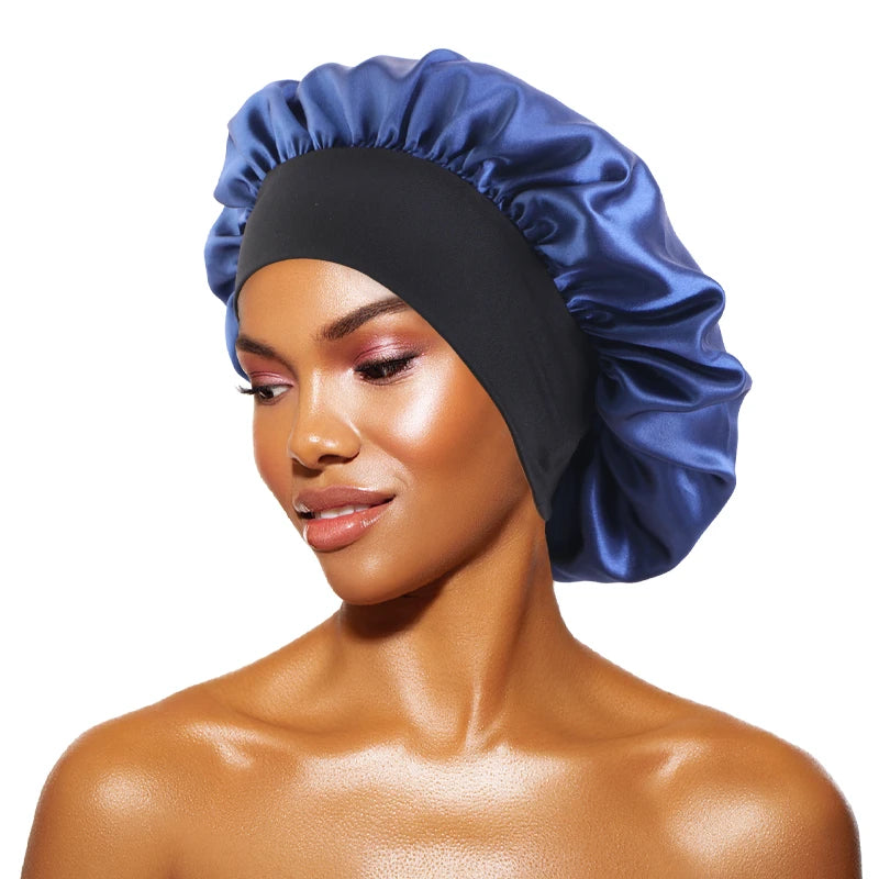 Satin Sleep Bonnet with Wide Brim & Elastic Band – Wide-Brimmed Night Cap for Women & Men, Hair Protection Bonnet for Sleeping & Bathing