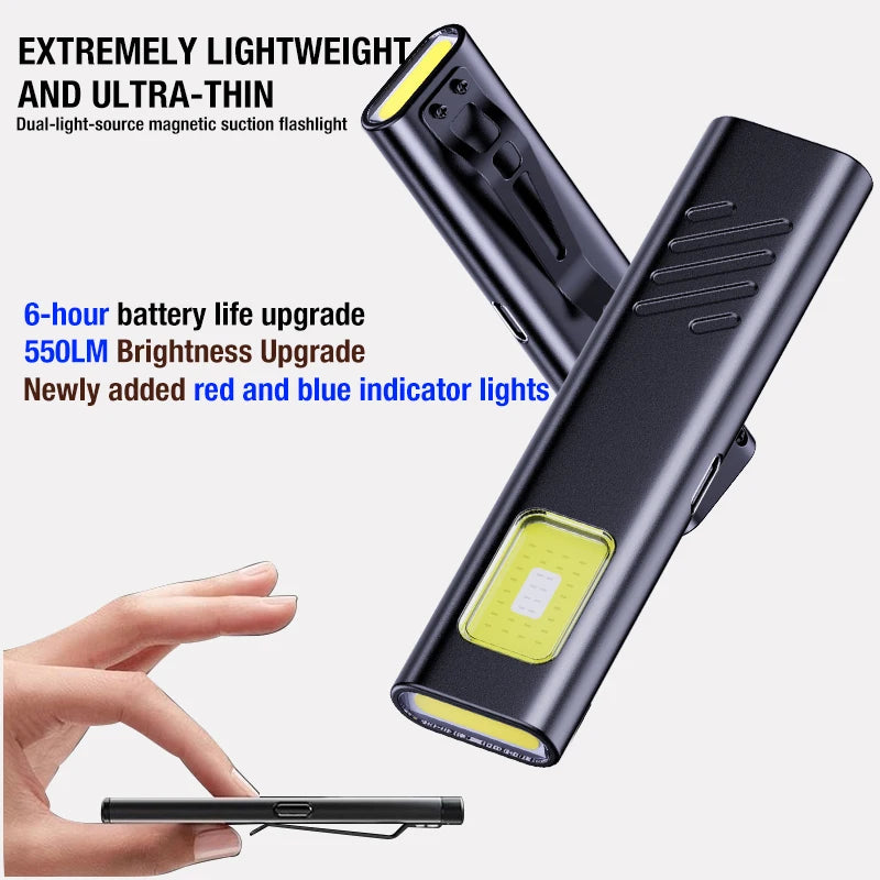 Multi-Functional EDC Flashlight – Magnetic Portable Work Light with Warning Flasher, Strong Beam & Clip for Outdoor, Emergency & Maintenance