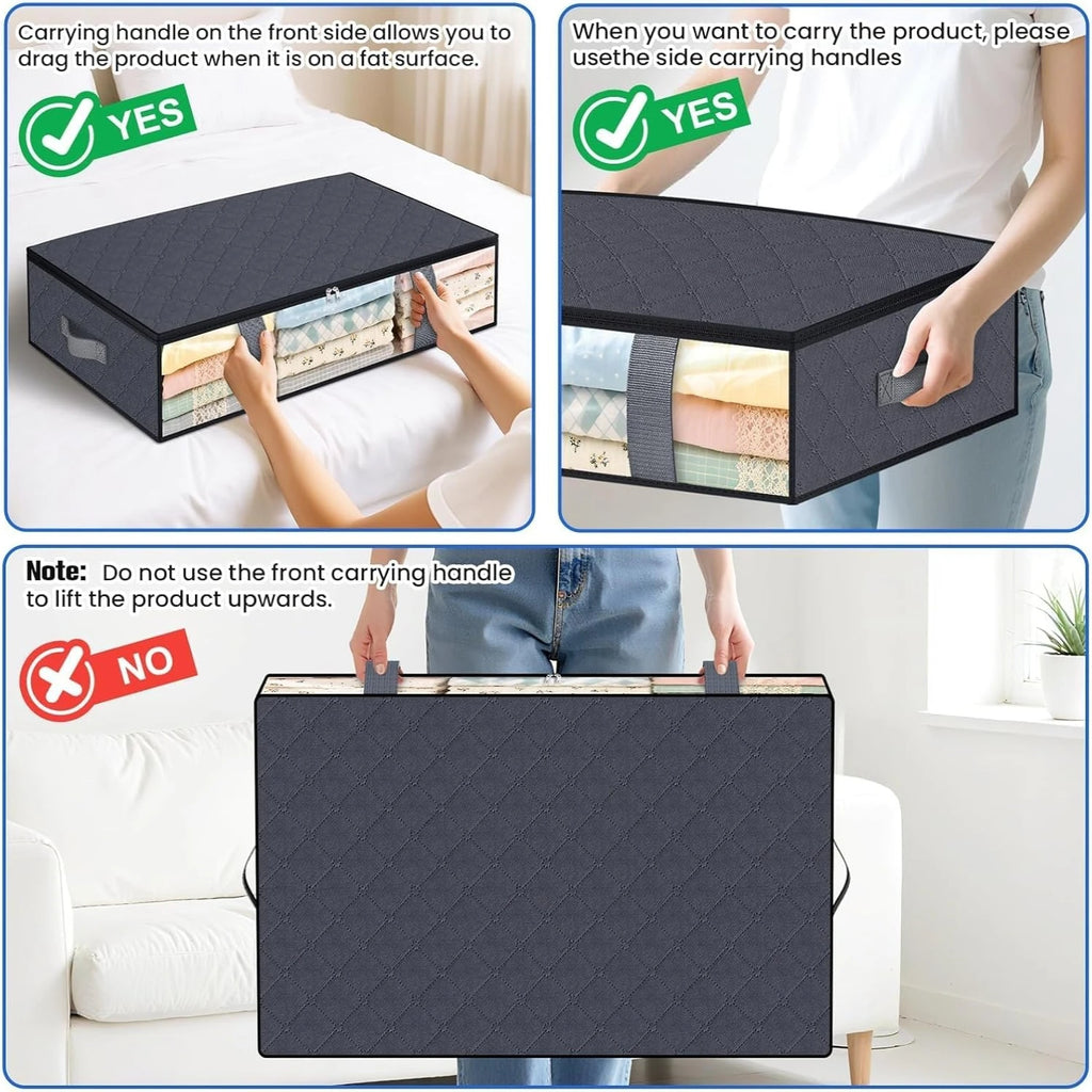 4-Pack Under Bed Storage Containers - 60L Space-Saving Blanket Shoe Bedding Organizer