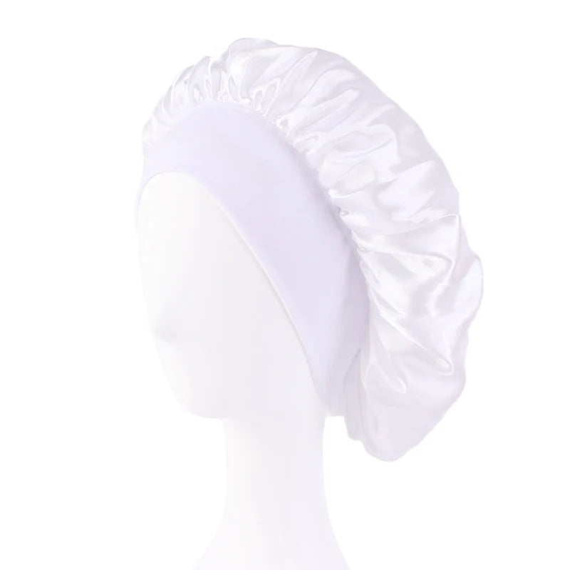 Satin Sleep Bonnet with Wide Brim & Elastic Band – Wide-Brimmed Night Cap for Women & Men, Hair Protection Bonnet for Sleeping & Bathing