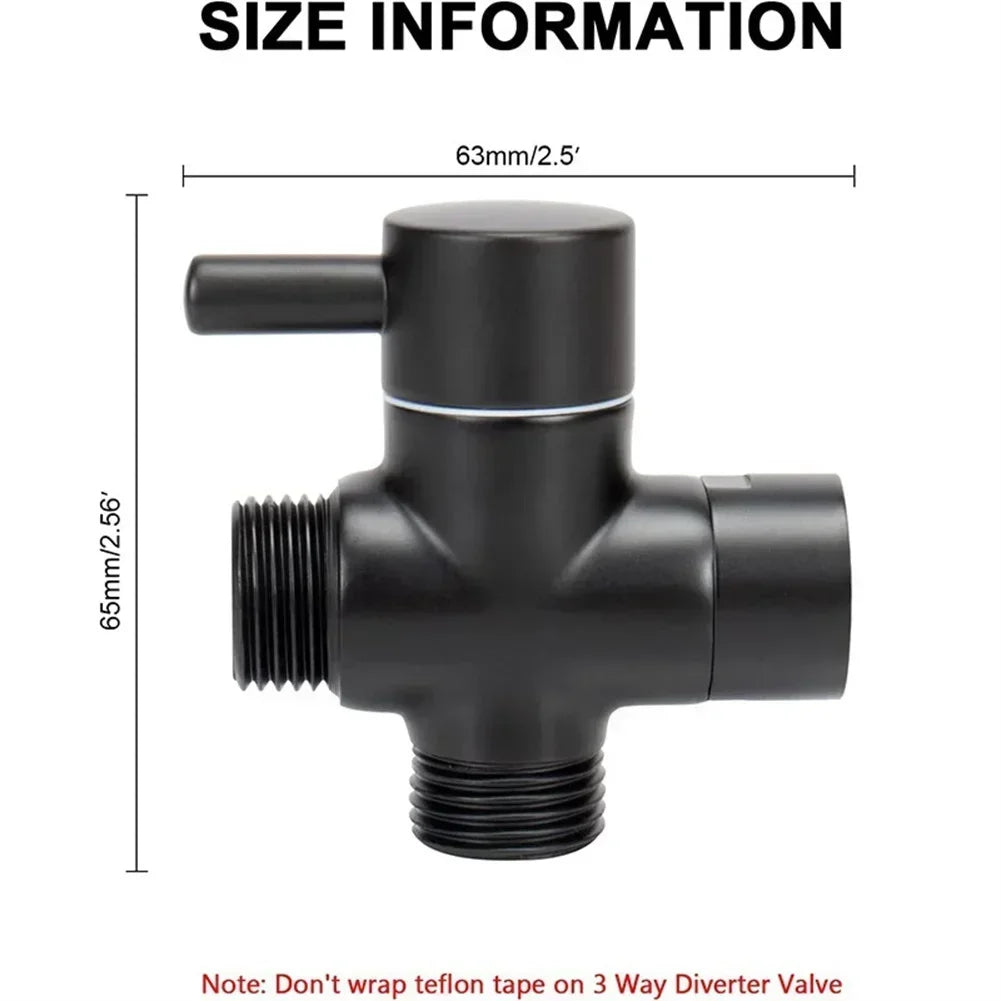 Matte Black 3-Way Shower Diverter Valve – G1/2 Brass T-Adapter Water Splitter for Rain & Handheld Shower Heads