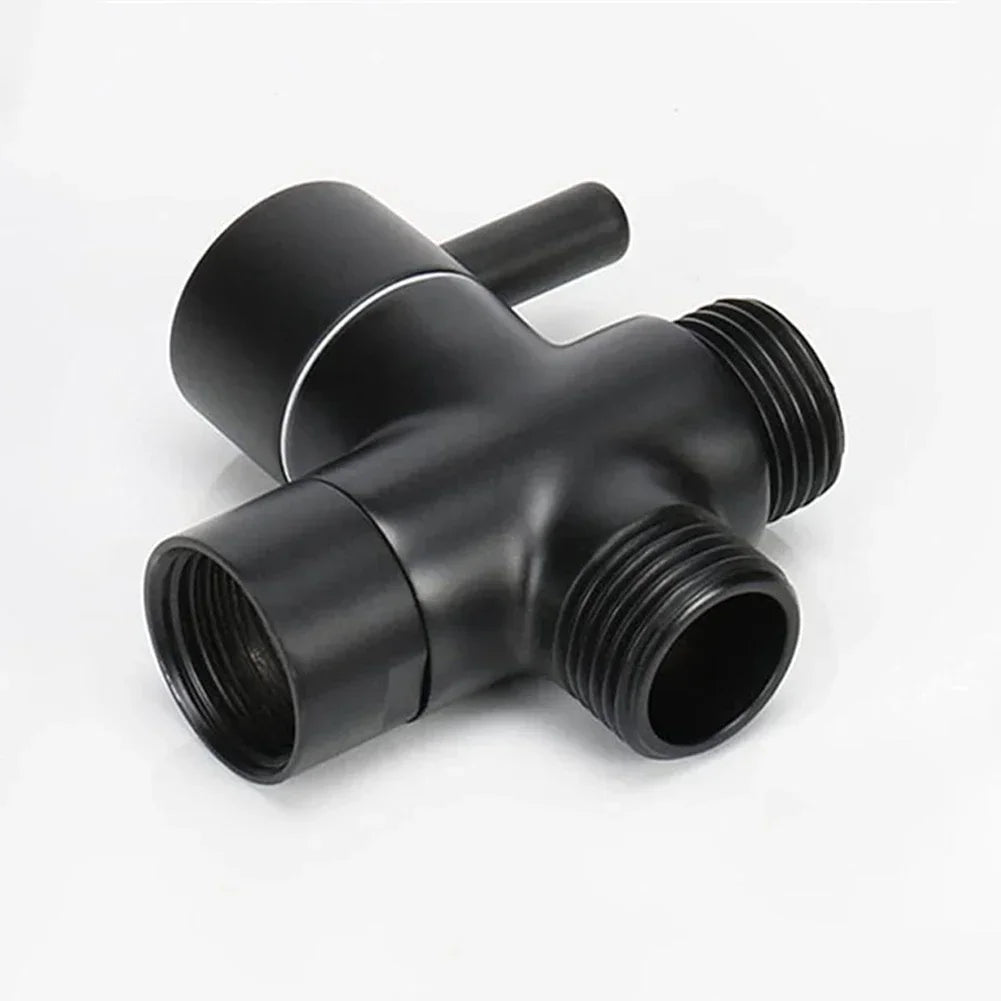 Matte Black 3-Way Shower Diverter Valve – G1/2 Brass T-Adapter Water Splitter for Rain & Handheld Shower Heads