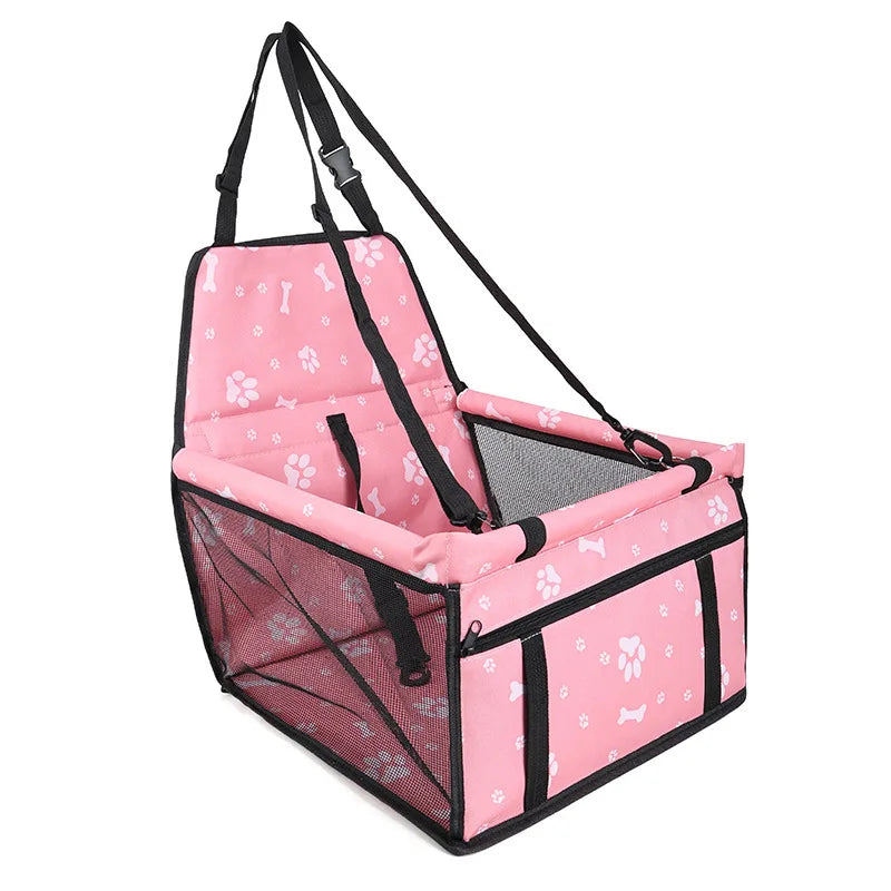Pet Reinforce Car Booster Seat for Small Dogs & Cats - Portable Breathable Pet Carrier with Safety Belt, Stable Travel Booster Bag, Paw Print Design