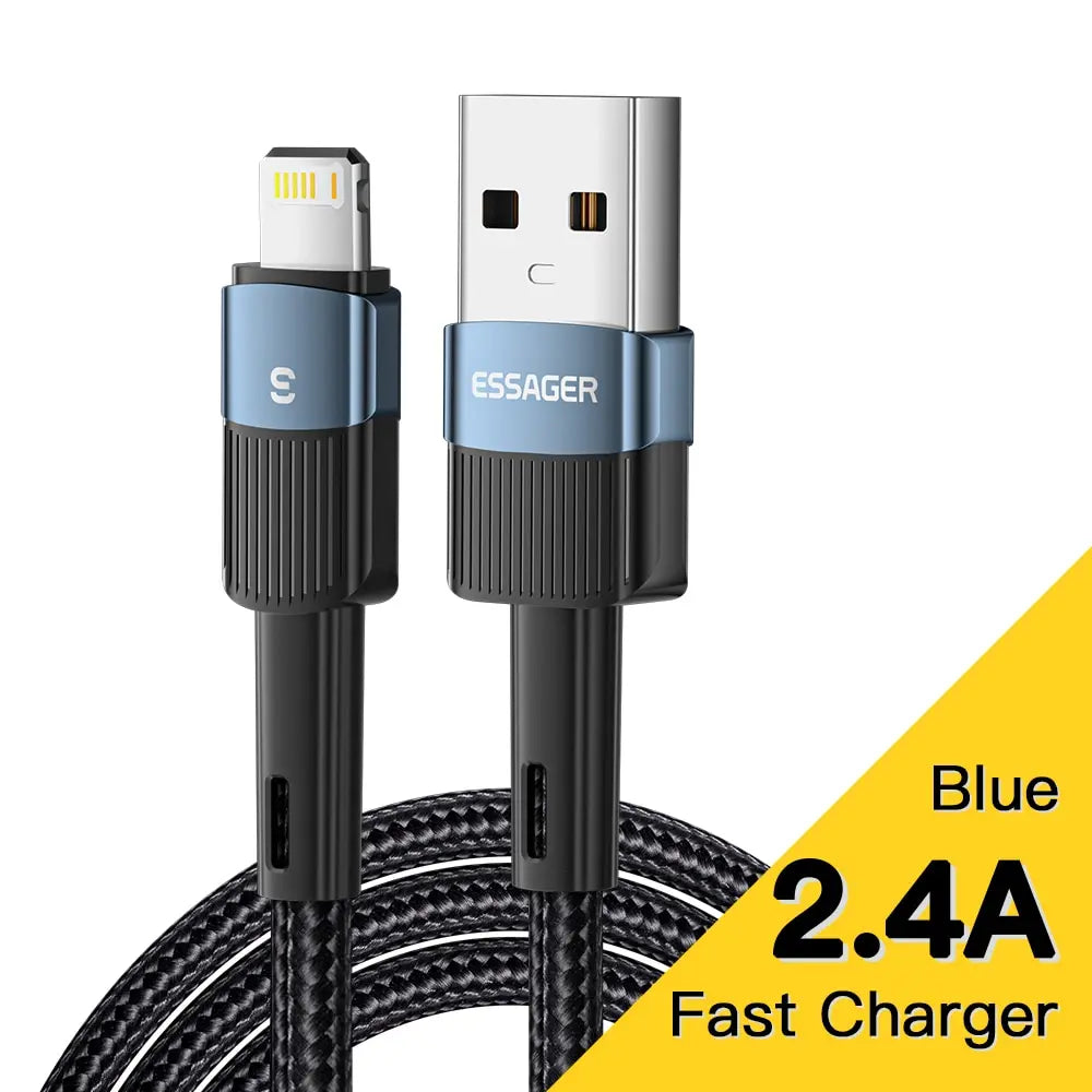 Essager 2.4A Fast Charging USB to Lightning Cable – Braided Charger Cord for iPhone 14 13 12 11 Pro Max, XS, XR, X, 8, 7, 6, SE