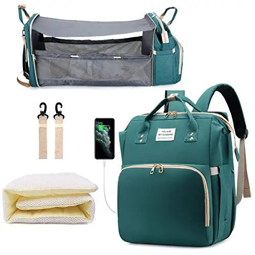 BabyNest™ 3-in-1 Diaper Backpack with Foldable Bassinet & USB Charging