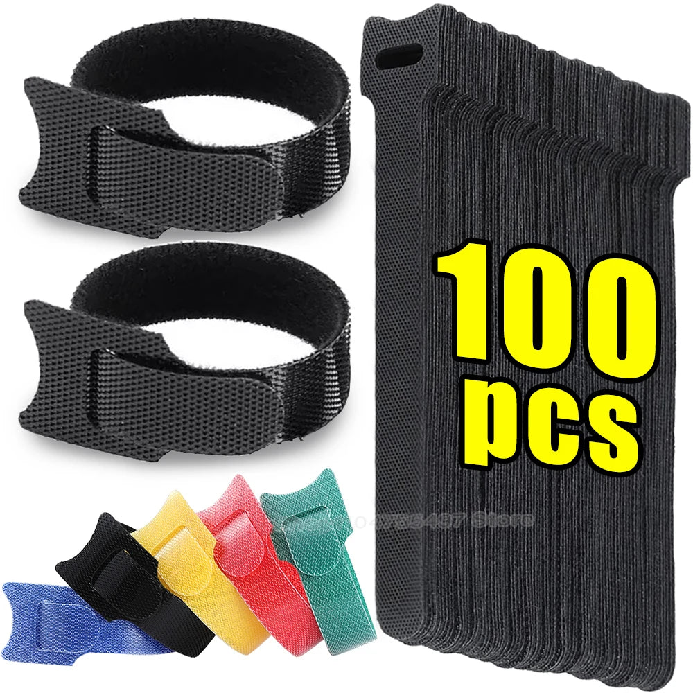 10, 50 & 100-Piece Reusable Cable Management Straps – Adjustable Hook & Loop Cord Organizer Ties for Home, Office & Travel