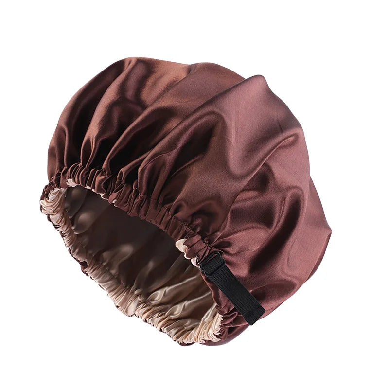 Double Layer Satin Bonnet for Sleeping – Adjustable Large Silk Sleep Cap with Elastic Band for Curly Hair, Women & Men Hair Protection