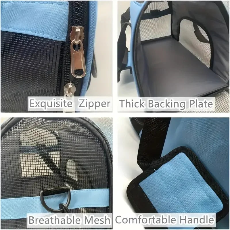 Portable Mesh Pet Travel Carrier with Shoulder Strap for Small Dogs & Cats