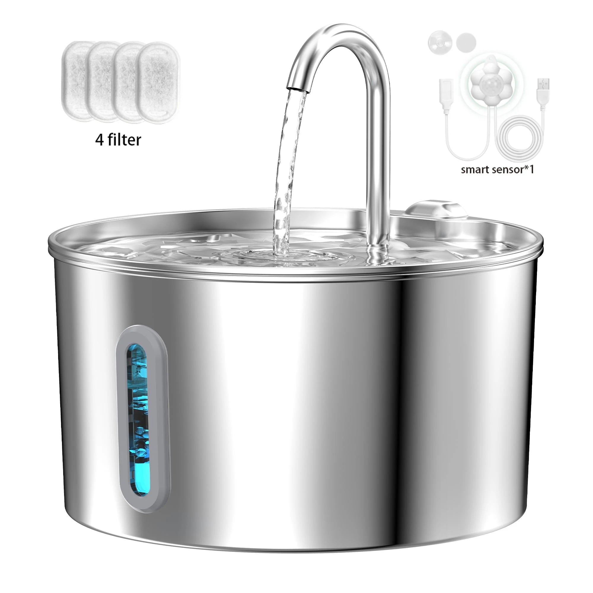 HydroFlow™ Stainless Steel Pet Water Fountain – 2.2L Automatic Water Dispenser