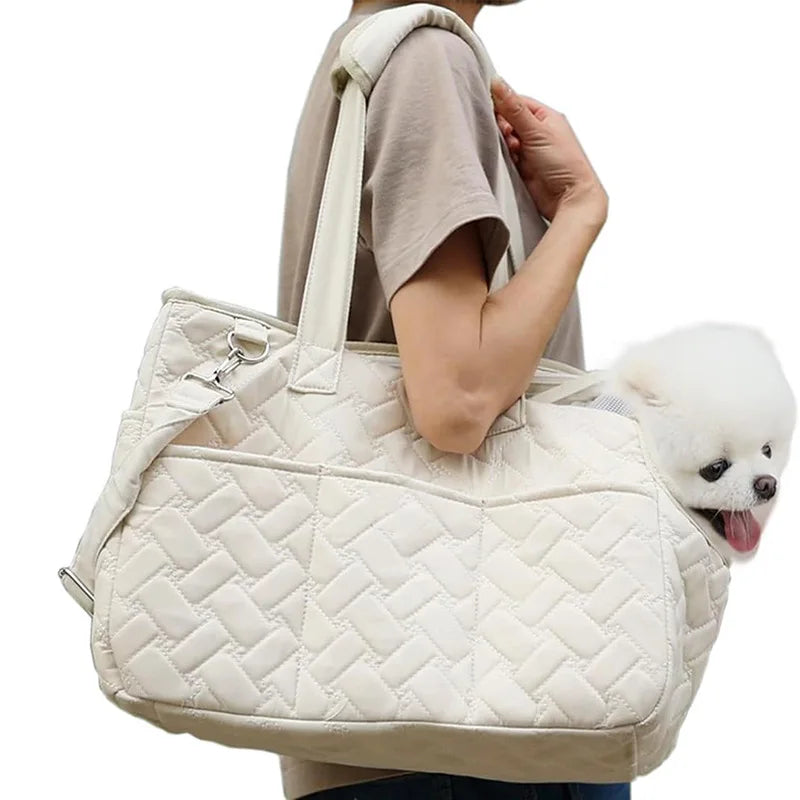 JTPAWS Pet Portable Carrier Bag for Small Dogs & Cats - Quilted Handbag Tote Purse, Breathable Mesh Soft Cushion, Shoulder Picnic Travel Outdoor Puppy Kitten Bag