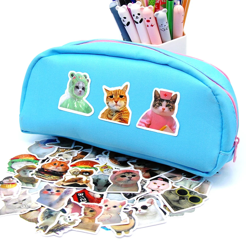 Funny Cat Stickers Pack – 10/50/100pcs Cute Cartoon Decals for Laptop, Phone, Water Bottle, Guitar, Luggage & More