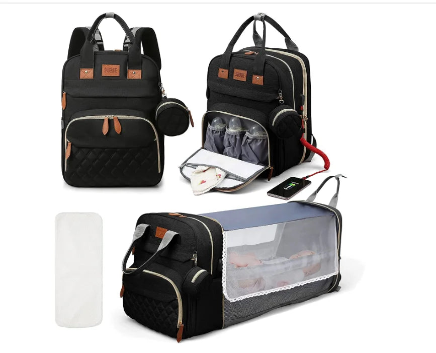 BabyNest™ 3-in-1 Diaper Backpack with Foldable Bassinet & USB Charging