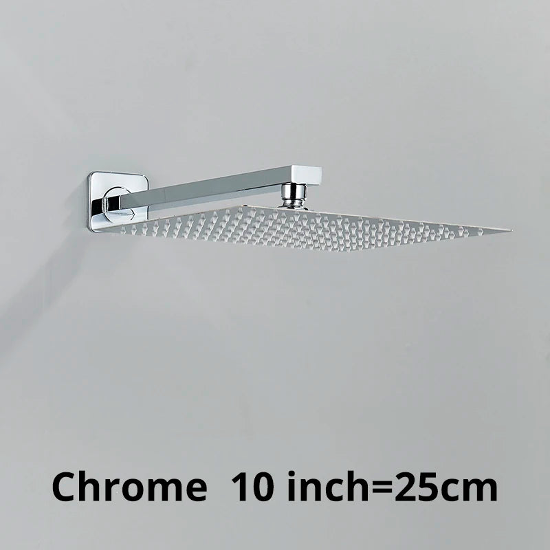 Square Rainfall Shower Head 8"/10"/12" - Ultrathin Rain Shower with Arm