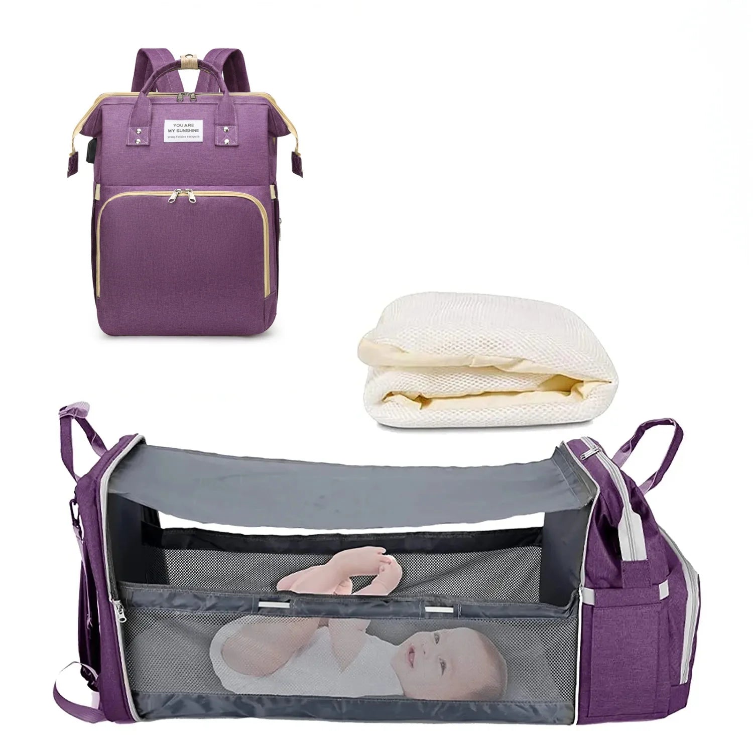 BabyNest™ 3-in-1 Diaper Backpack with Foldable Bassinet & USB Charging