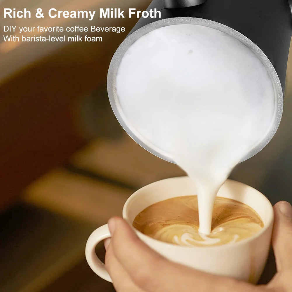 4-in-1 Electric Milk Frother – Automatic Hot & Cold Foam Maker for Coffee, Cappuccino, Latte & More | Rotary Whisk Milk Steamer