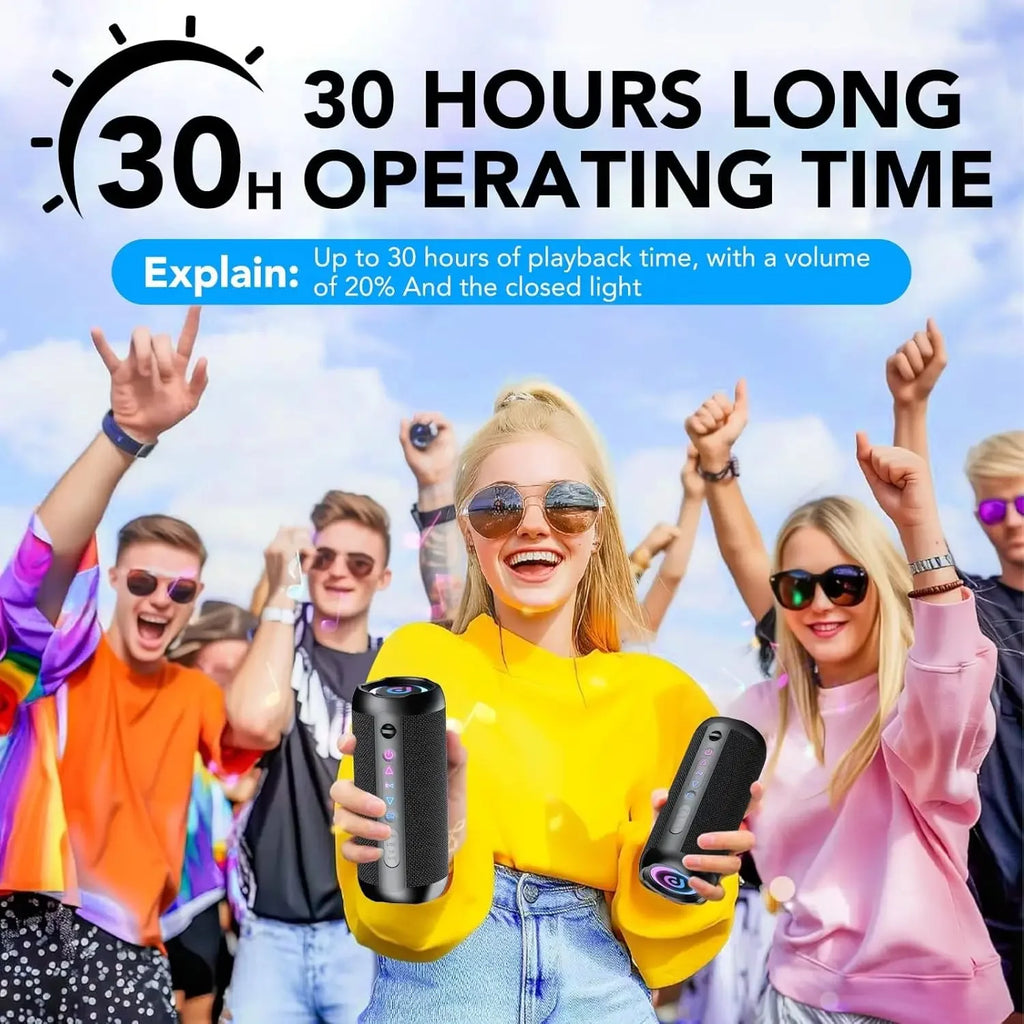 30W Bluetooth 5.4 Portable Speaker – IPX7 Waterproof, 30H Playtime, BassUp Stereo Sound, Wireless Outdoor Speaker for Party, Beach & Travel