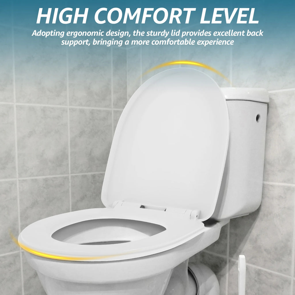 UV-Shaped Slow Close Toilet Seat – Quiet Durable White PP Seat with Quick Release for Adults & Children