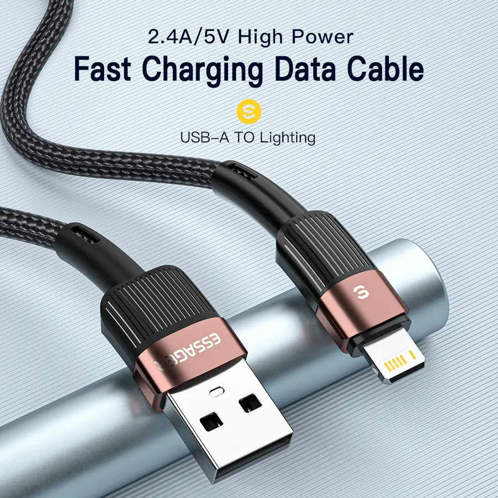 Essager 2.4A Fast Charging USB to Lightning Cable – Braided Charger Cord for iPhone 14 13 12 11 Pro Max, XS, XR, X, 8, 7, 6, SE