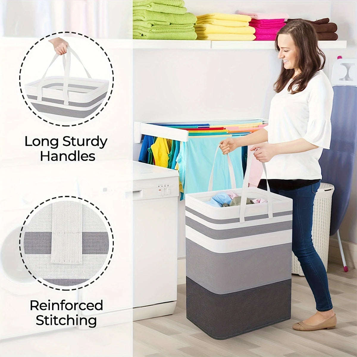 75L Foldable Laundry Hamper with Handles