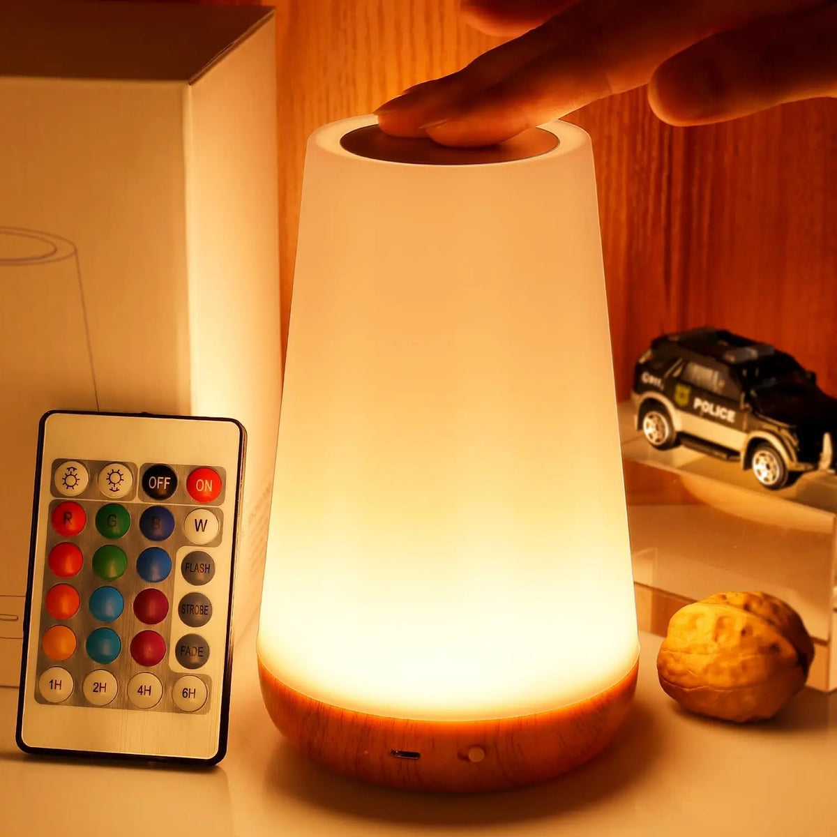 13-Color LED Touch Night Light – USB Rechargeable Bedside Lamp with Remote Control & Adjustable Brightness