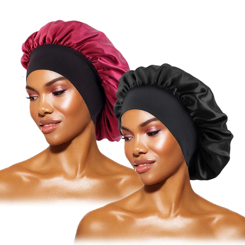 Satin Sleep Bonnet with Wide Brim & Elastic Band – Wide-Brimmed Night Cap for Women & Men, Hair Protection Bonnet for Sleeping & Bathing