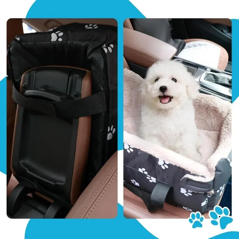 LETVIA Pet Car Seat Console Dog Car Carrier for Small Dogs & Cats - Portable Safety Booster Seat, Foldable Pet Bed with Paw Print Design for Travel & Outdoor Adventures