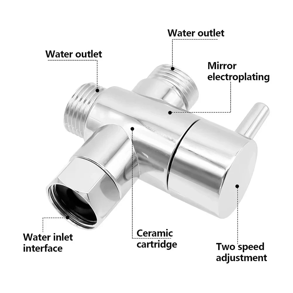 3-Way Brass Shower Diverter Valve – G1/2" Bathroom Water Splitter