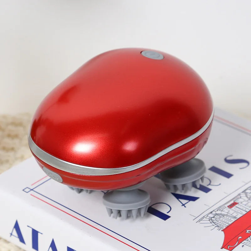 Luxury Electric Scalp Massager with Red Light Therapy – Adjustable Speed Deep Kneading Head Massager with Soft Silicone & USB Rechargeable Design