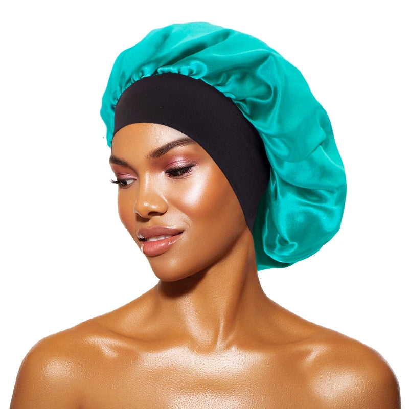 Satin Sleep Bonnet with Wide Brim & Elastic Band – Wide-Brimmed Night Cap for Women & Men, Hair Protection Bonnet for Sleeping & Bathing