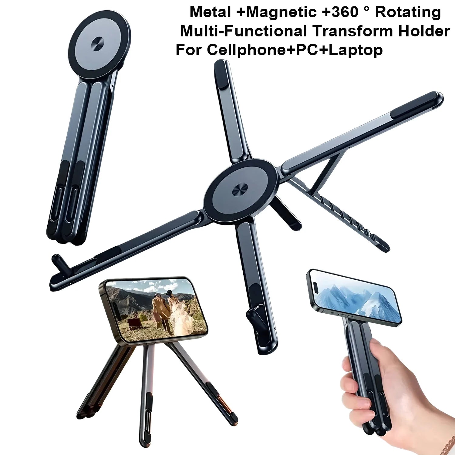 3-in-1 Magnetic Phone Stand & Foldable Tripod with Selfie Stick