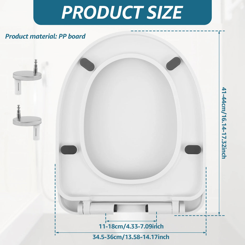 UV-Shaped Slow Close Toilet Seat – Quiet Durable White PP Seat with Quick Release for Adults & Children