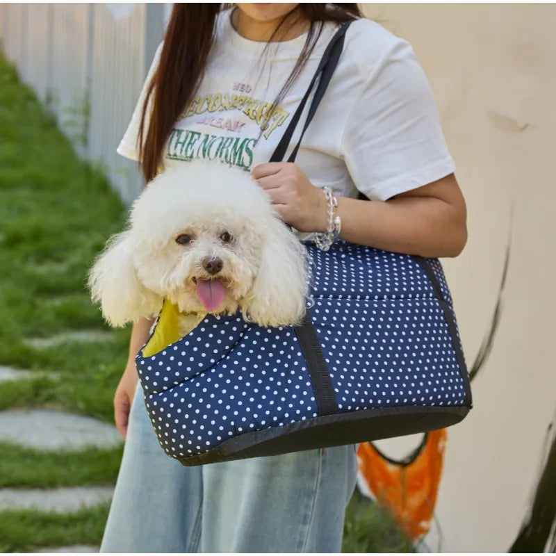 Portable Pet Carrier Bag for Small Dogs & Cats - Breathable Mesh Foldable Shoulder Sling Bag, Hands-Free Travel Tote with Warm Fleece Lining