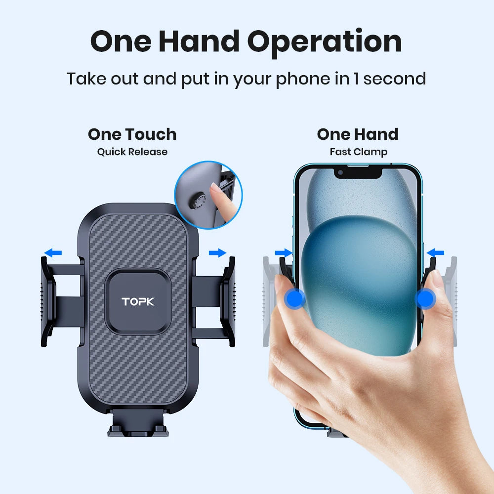 TOPK Upgraded Auto-Locking Car Phone Holder Mount – Universal Air Vent Clip Stand with Strong Grip for iPhone, Samsung & All Smartphones